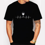 Wine Heartbeat Print men T-Shirt Funny Wine Shirt Graphic Tee Tops Streetwear Summer O-Neck tshirt cotton oversized male t shirt