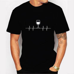 Wine Heartbeat Print men T-Shirt Funny Wine Shirt Graphic Tee Tops Streetwear Summer O-Neck tshirt cotton oversized male t shirt
